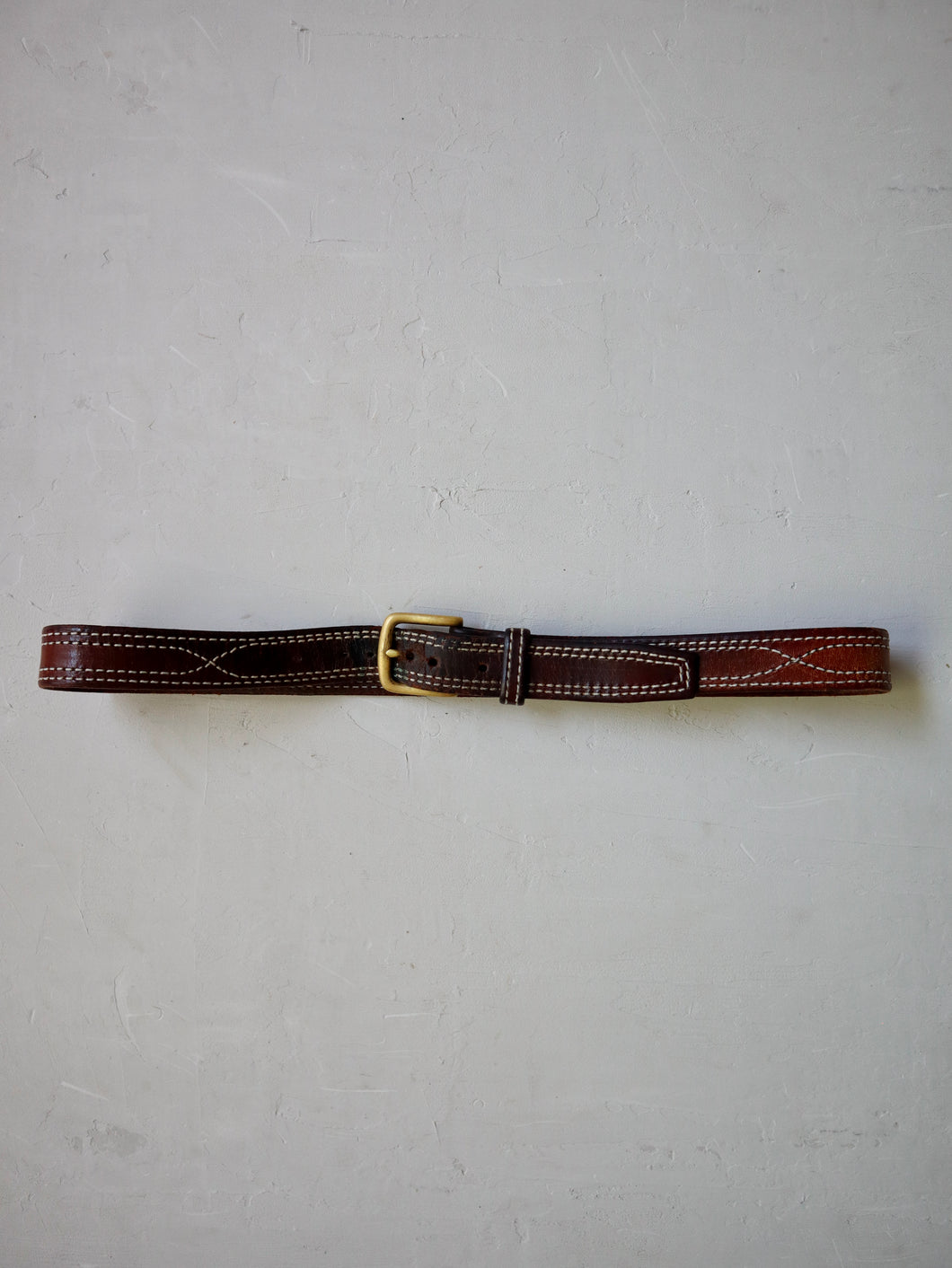 Stitched Brown Leather Belt - 34