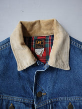 Load image into Gallery viewer, 1980&#39;s Lee Flannel Lined Denim Jacket with Corduroy Collar - S/M
